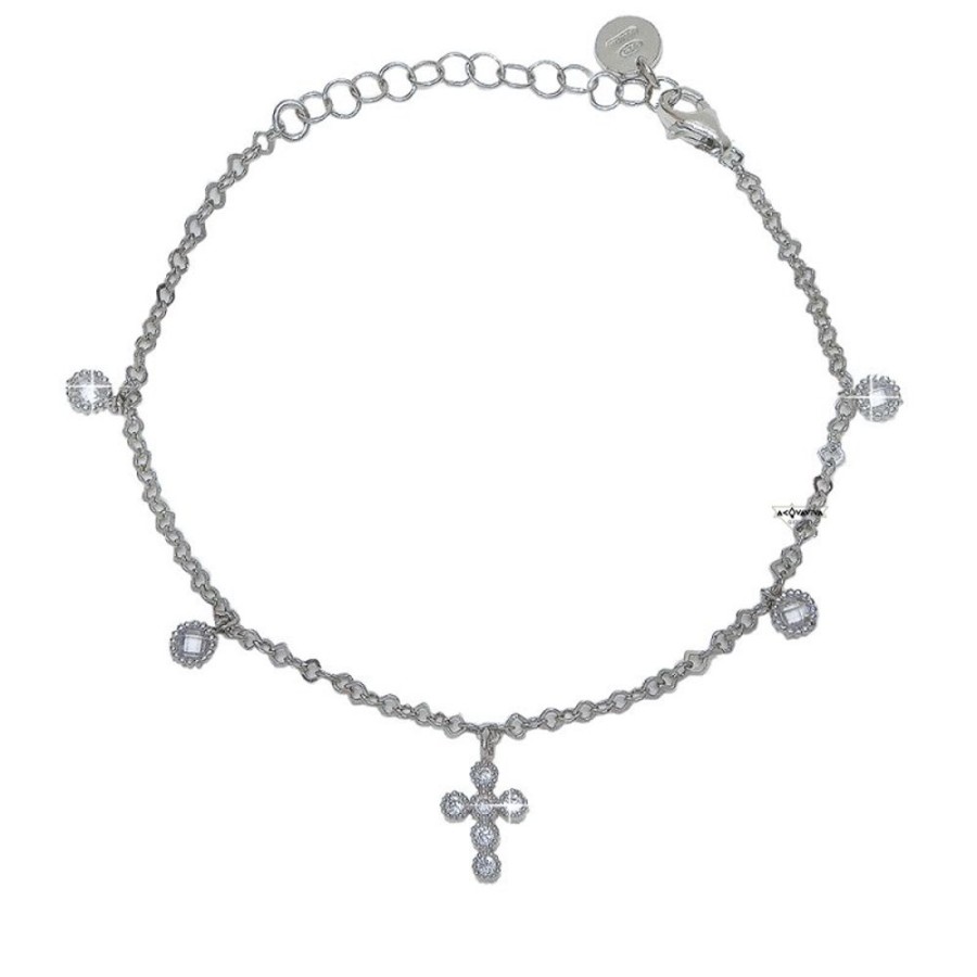 Uomo Acquaviva Gioielli Braccialibracciali Da Uomo | Bracciale Con Croce In Zirconi Bianchi Agios