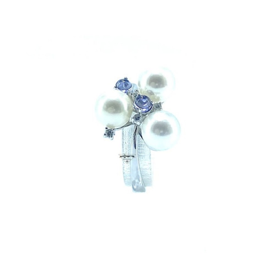 Donna Nihama Anellianelli Da Donna | Anello Con Perle In Oro E Diamanti E Iolite Nihama Na0633O4Fabi065