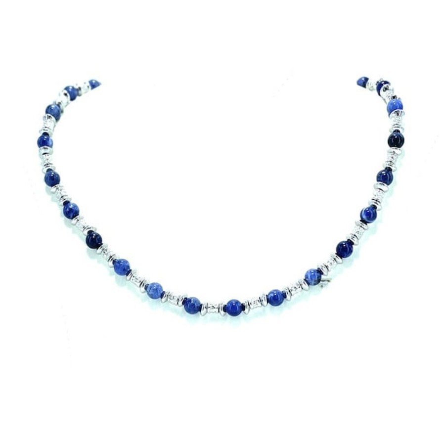 Uomo VeryNice Collanecollane Da Uomo | Collana In Argento, Acciaio E Sodalite Verynice Cv64