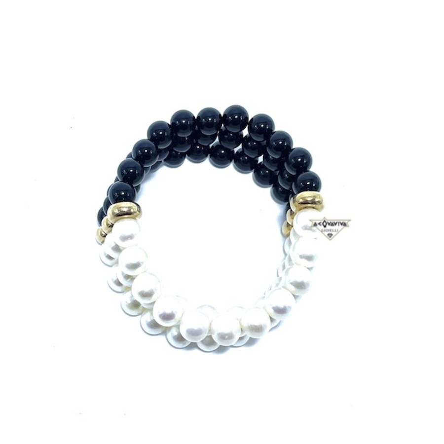 Donna Soara Braccialibracciali Da Donna | Bracciale Con Perle , Onice E Argento Soara 4Agpt1765R