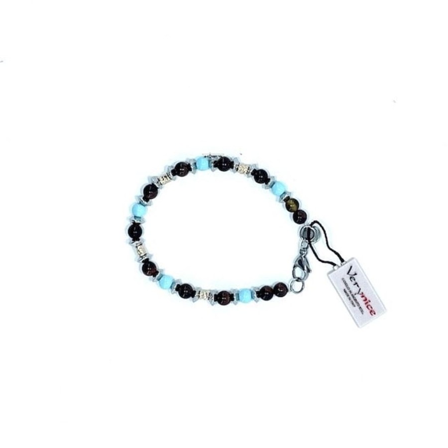 Uomo VeryNice Braccialibracciali Da Uomo | Bracciale In Argento, Acciaio, Occhio Di Tigre E Pasta Di Turchese Verynice V63