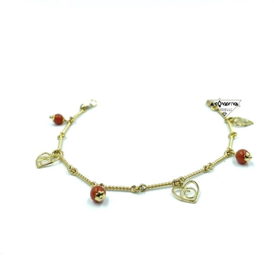 Donna Acquaviva Gioielli Braccialibracciali Da Donna | Bracciale In Oro Con Cuori E Coralli