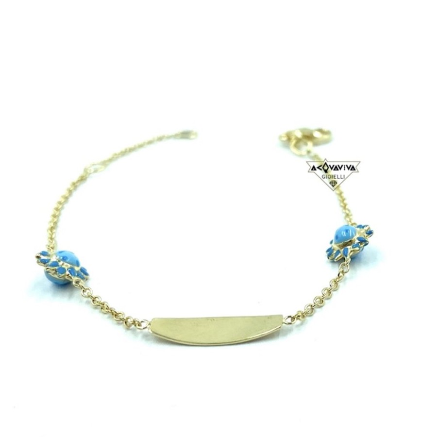 Bambini Acquaviva Gioielli | Bracciale Da Bambino Con Le Sole Smaltato Azzurro Con Targhetta