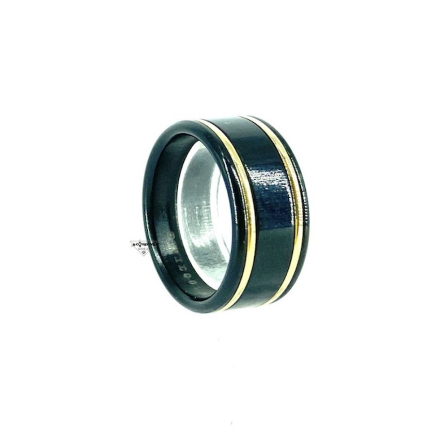 Uomo Acquaviva Gioielli Anellianelli Da Uomo | Anello In Ceramica Nera E Oro Civico 111