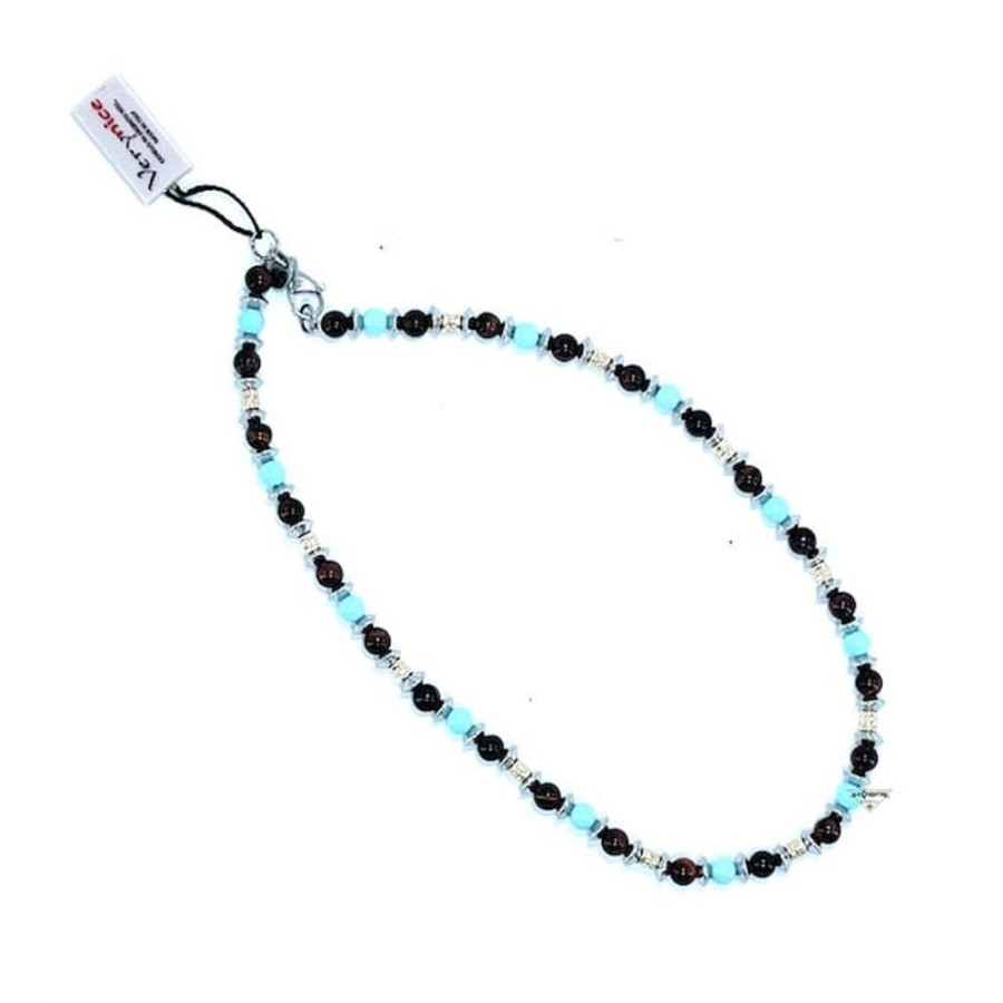 Uomo VeryNice Collanecollane Da Uomo | Collana In Argento, Acciaio, Occhio Di Tigre E Pasta Di Turchese Verynice Cv63