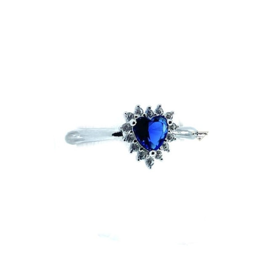 Donna Acquaviva Gioielli Anellianelli Da Donna | Anello Con Forma Di Cuore In Argento E Zirconio Blu