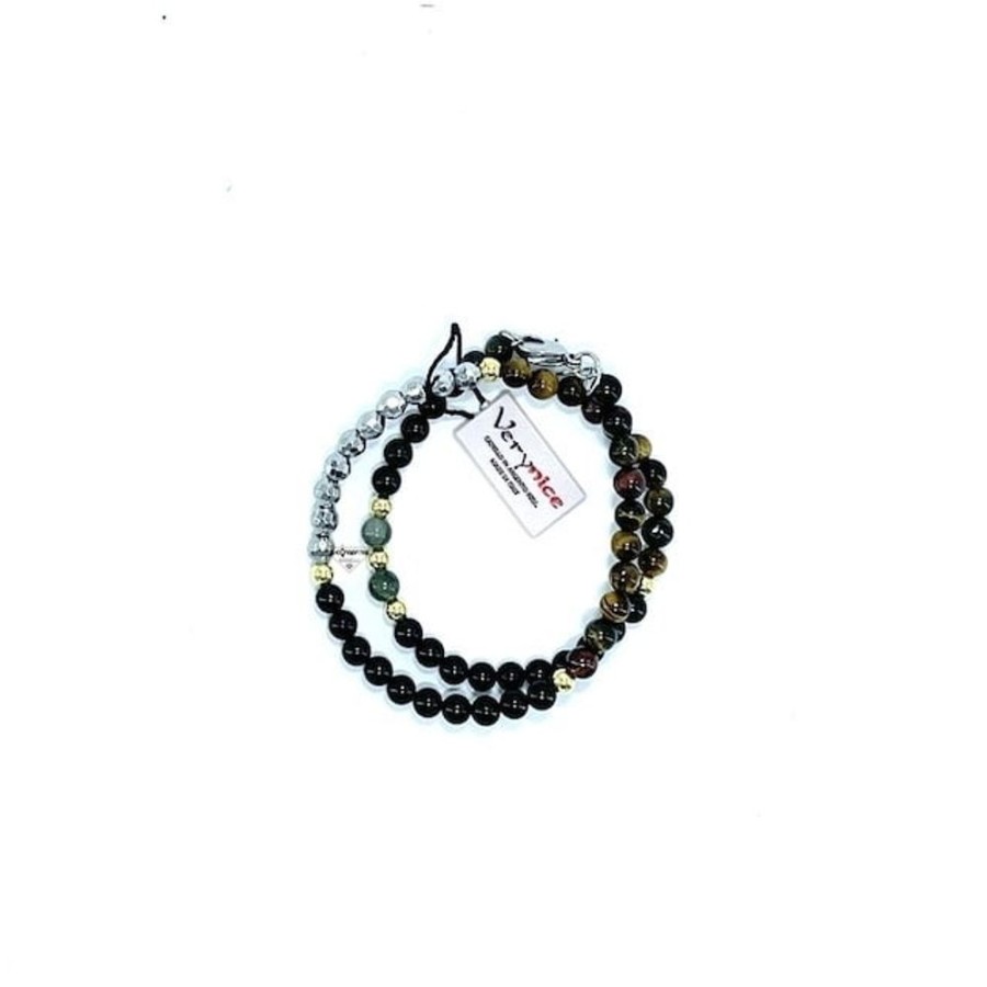 Uomo VeryNice Braccialibracciali Da Uomo | Bracciale In Argento, Acciaio, Occhio Di Tigre, Ematite E Onice Verynice V38