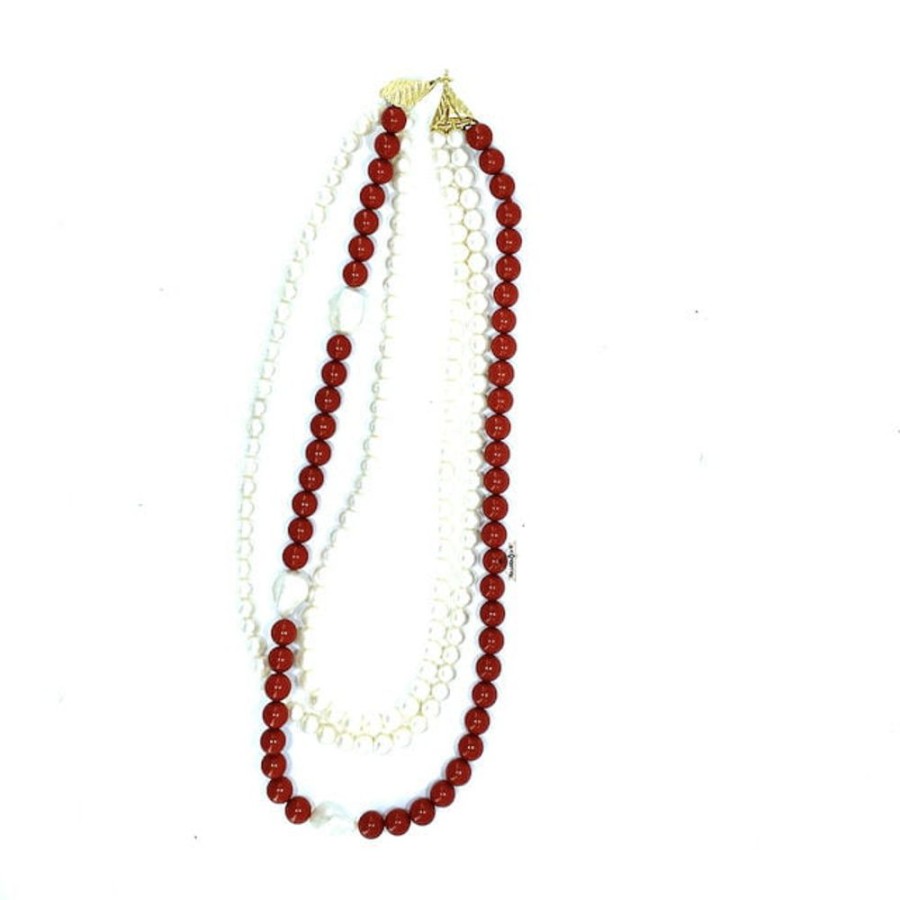 Donna VeryNice Collanecollane Da Donna | Collana In Argento, Pasta Di Corallo E Perle Verynice A204