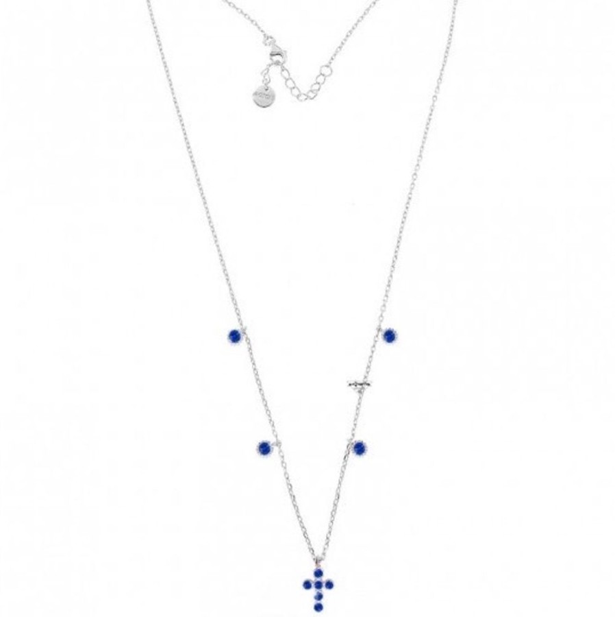 Uomo Agios Collanecollane Da Uomo | Collana Con Croce In Zirconi Blu Agios